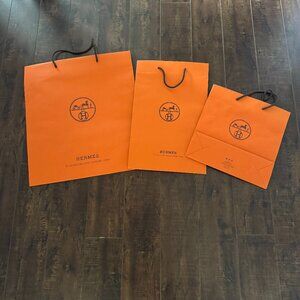 3 Hermes Paper Shopping Bags 18.5" x 16.5", 17" x 11.75" and 12" x 11.75"